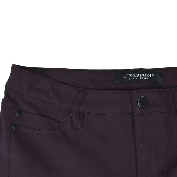LIVERPOOL || Ponte Knit Pants Aubergene Dark Purple Stretch Size 6 Slim Ankle - Picture 3 of 9